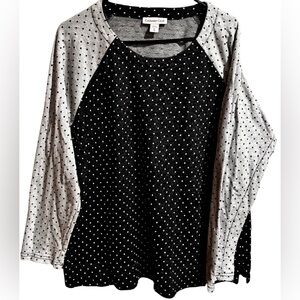 Cold water creek black and gray polka dot long sleeve knit sweater, 1X